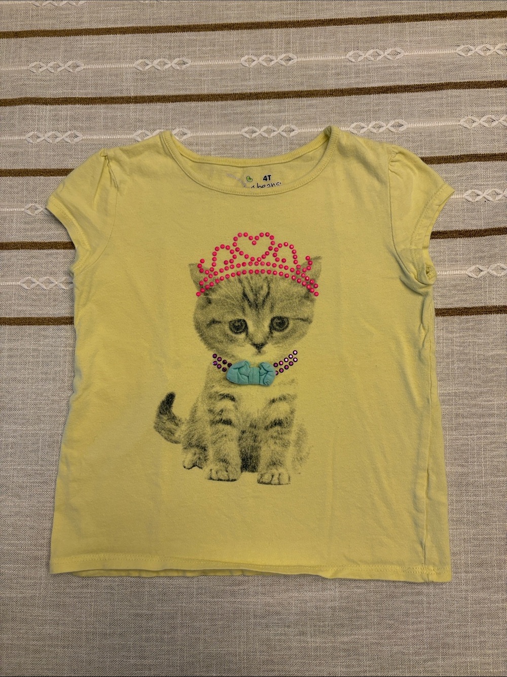 jumping beans Yellow Kitty Tee with Pink Rhinestone Tiara and Blue Bow